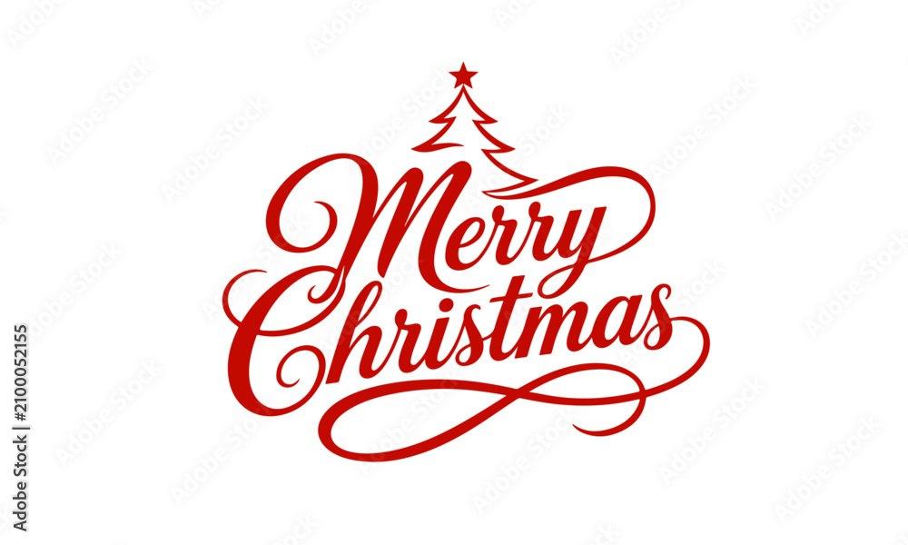 Fototapeta premium Elegant Merry Christmas Calligraphy Typography with Christmas Tree Flat Vector Logo