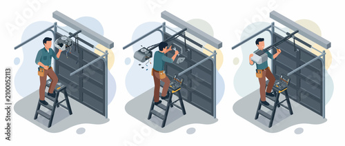 Garage Door Repair Service Isometric Maintenance Illustration