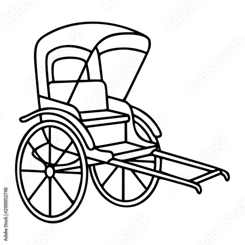 Konstfotografi Hand-drawn vintage rickshaw cart vector illustration with elegant line art outli