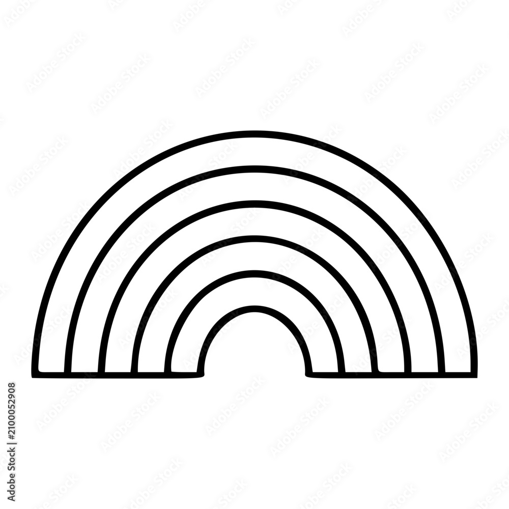 Obraz premium A clean black and white line art vector icon of a rainbow with arcing bands, wonderful for weather apps, children's designs, or positive hopeful messaging.