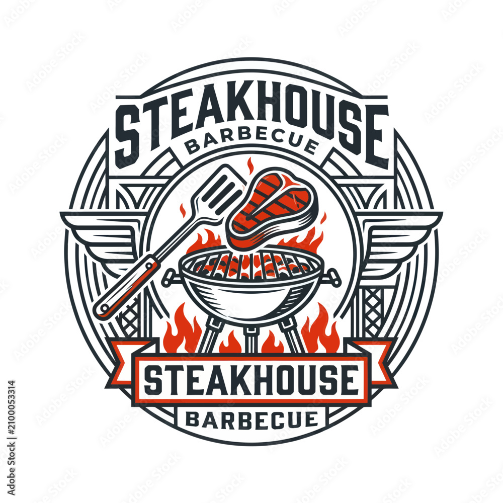 Obraz premium Barbecue Steakhouse Logo Design
