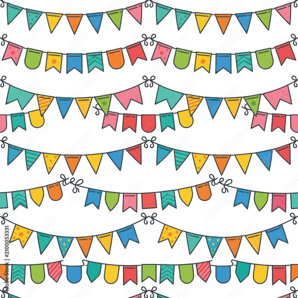 Obraz premium Colorful Hand Drawn Party Bunting Flags Seamless Pattern