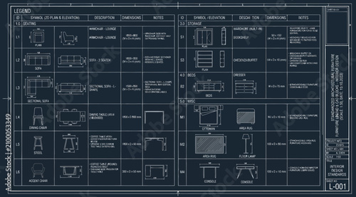 Foto Standardized architectural furniture legend and interior design cad blocks