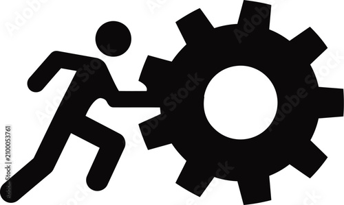 Gear icon silhouette representing industrial progress and mechanical engineering effort with silhouette