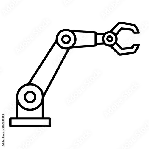 Foto Industrial robotic arm vector icon in hand-traced outline style, representing automation and manufacturing technology