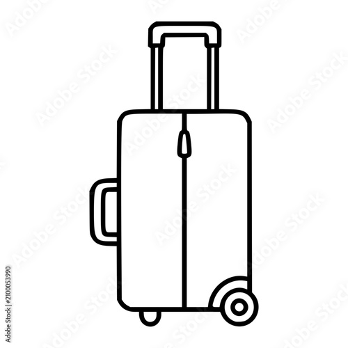 Cuadro en lienzo Hand-drawn rolling suitcase vector icon with minimalist line outline style, featuring extendable handle, wheels, and side grip
