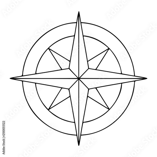 Картината върху платно Classic mariner compass rose vector icon with refined hand-drawn line work and circular border, featuring clean outline style ideal for navigation graphics and timeless nautical illustration projects