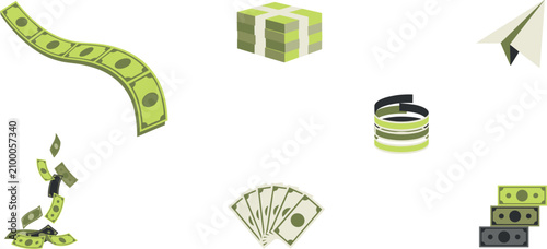 Schilderij op canvas Art & IllustrationMoney and Cash Business Vector Icon Set Featuring Dollar Bills