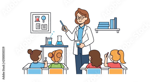 Science teacher performing chemical experiment for students