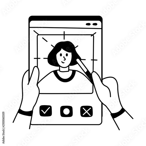 A glyph style illustration showing a person doing picture editing