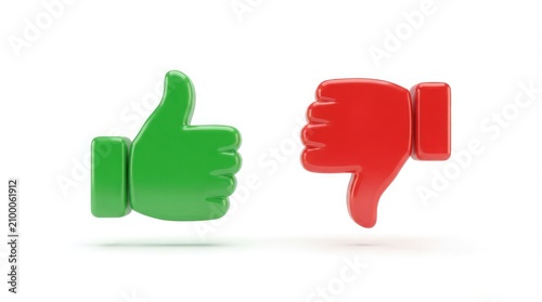 Green thumb up and red thumb down symbols on white background