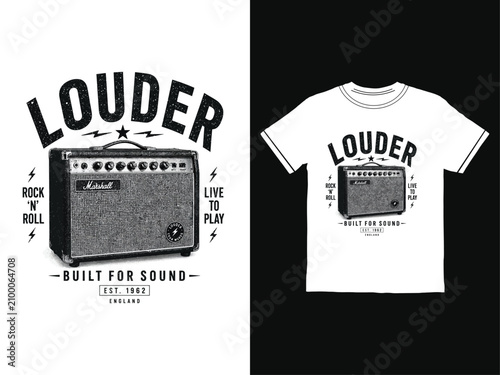 Fotografie Louder music t shirt and poster with guitar amp