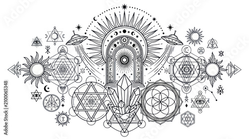 Obraz na płótnie Esoteric Symbols and Sacred Geometry Sun Moon Arch
