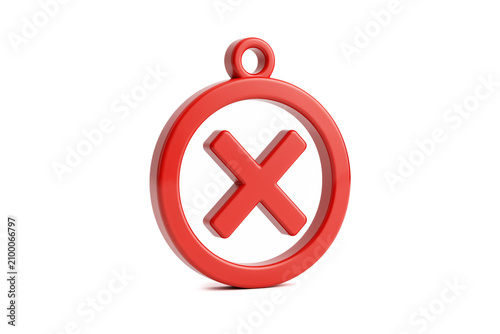 Glossy Red Circular Badge with Red X Mark Symbol Isolated on White Background