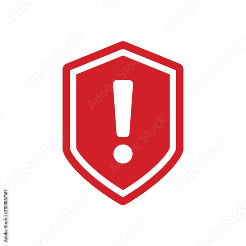 Schilderij op canvas red shield with white exclamation mark inside, danger alert symbol, warning sign