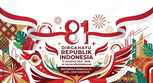 Indonesia 81st Independence Day Celebration with Red and White Ribbons.