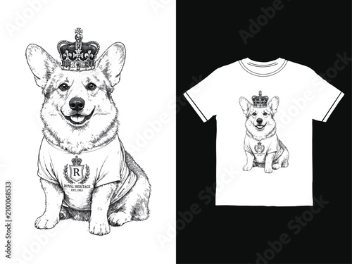 Photography Corgi dog wearing t-shirt and crown
