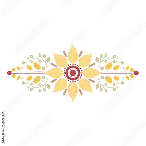 Symmetrical Yellow Flower Mandala with Leaves and Berries