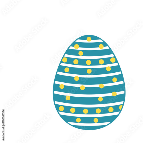 Teal Easter Egg with White Stripes and Yellow Dots