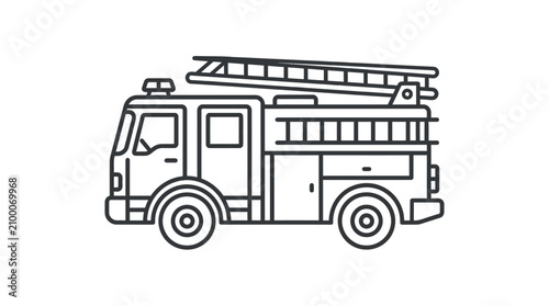 Fotografie Corporate Line Drawing of a Black and White Fire Truck with Ladder and Emergency