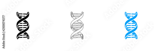 Three dna helix strand icons in different colors isolated on transparent background, Vector
