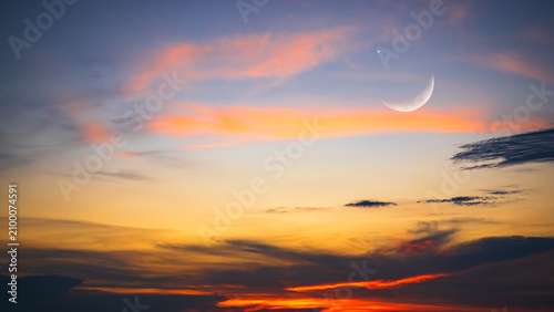 Fotografía Islam moon star night isra miraj namaz sunset background mubaruk greeting islam