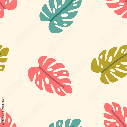 Monstera leaf seamless pattern. Summer jungle background, wallpaper design wi...