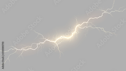 Fotografie Golden electric lightning bolt isolated on transparent background