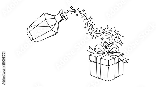 Obraz na plátne Magic Potion Pouring Into Gift Box, Sparkles and Stars Emanating