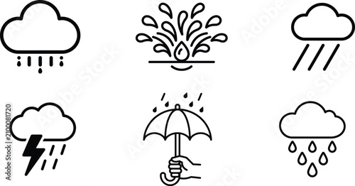 Bild auf Leinwand weather icons with rain clouds and umbrella