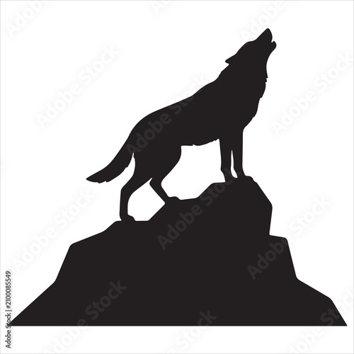 Konstfotografi Mobile1	Howling Wolf on Rock Black Silhouette Vector Wildlife Animal SVG Illustr