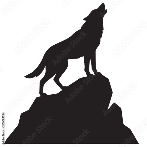 Fotografie Mobile1	Howling Wolf on Rock Black Silhouette Vector Wildlife Animal SVG Illustr