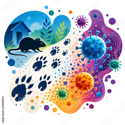 Hantavirus awareness banner template with Colorful hantavirus awareness illustration featuring a rodent and infected household environment.
