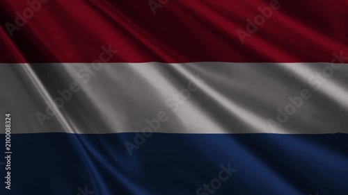 Realistic Netherlands Flag Waving in Wind 4K Loop Animation, Dutch National Flag Background