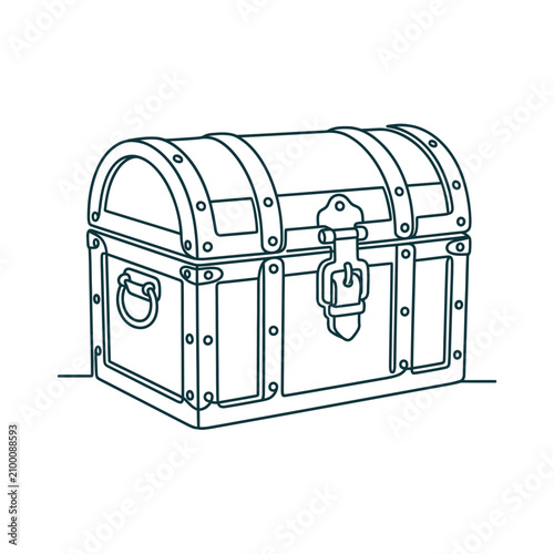 Illustrated Wooden Treasure Chest with Metal Details.