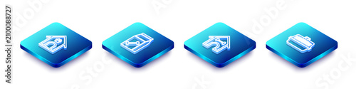 Set Isometric line Dog house and paw print pet, Bag of food for, bone and Pet carry case icon. Vector