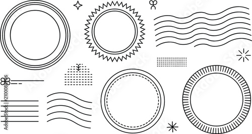 Quadro su tela Vintage postal stamp frame and postmark wavy lines line art vector illustration