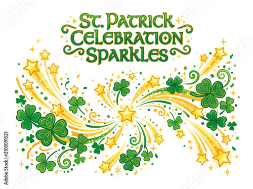 Fotografie A festive St Patricks Day graphic featuring swirling golden star trails scattere