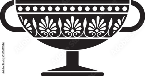 Black silhouette of ancient Greek cup with decorative band.
