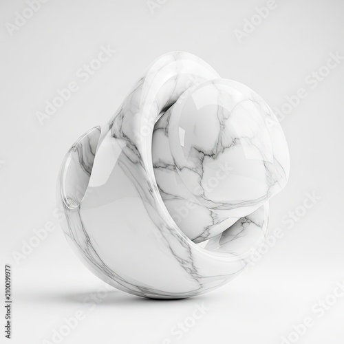 Abstract White Marble Sculpture with Elegant Swirls and Veins on a Clean Background.