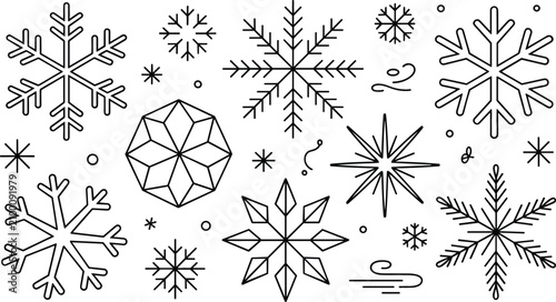 Fotografía Winter snowflake crystal ice and frozen weather line art vector illustration ico