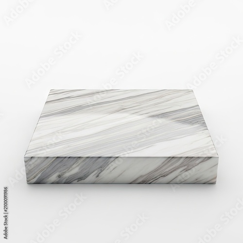 Elegant White Marble Slab with Grey Veins on White Background.
