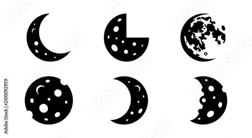 Fotografie Moon Phases Vector Icons, Celestial Body Icons, Lunar Cycle Icons, Space Icons,