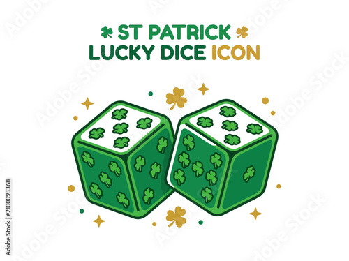 Fotografie Two green dice featuring shamrock patterns on their faces and tops set against a