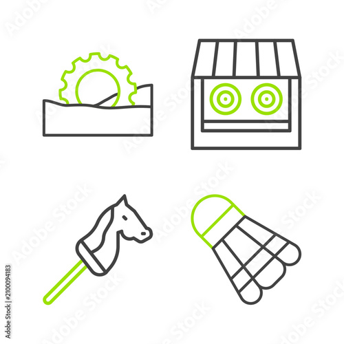 фотографія Set line Badminton shuttlecock, Toy horse, Shooting gallery and Ferris wheel icon