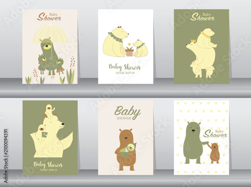 Baby shower invitations cards with babies boy and girl,cute design,poster,template,Vector illustrations.