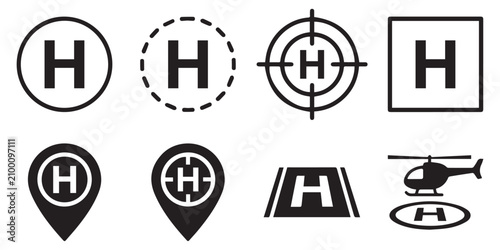 Bild auf Leinwand Helicopter Landing Pad Icon Set, Heliport and Helipad Vector Symbol in Outline a