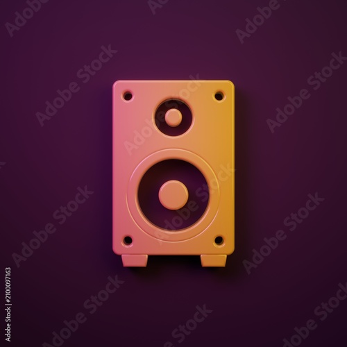 Orange-yellow Stereo speaker icon isolated on purple background. Sound system speakers. Music icon. Musical column speaker bass equipment. Minimalism concept. 3D render illustration