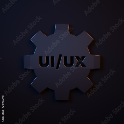 Dark-blue UI or UX design icon isolated on black background. Minimalism concept. 3D render illustration