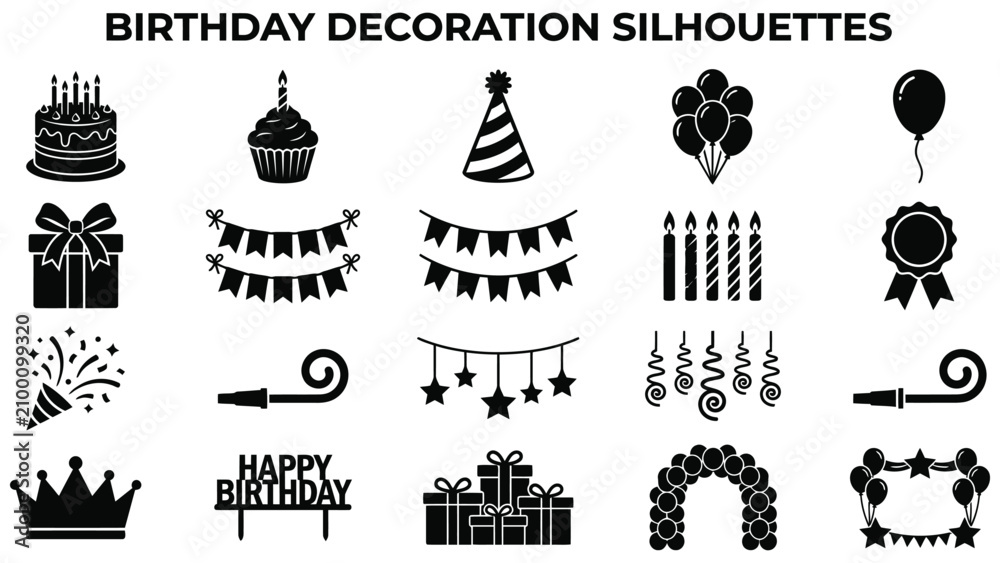 Fototapeta premium Birthday decoration silhouettes for party celebration and gift giving